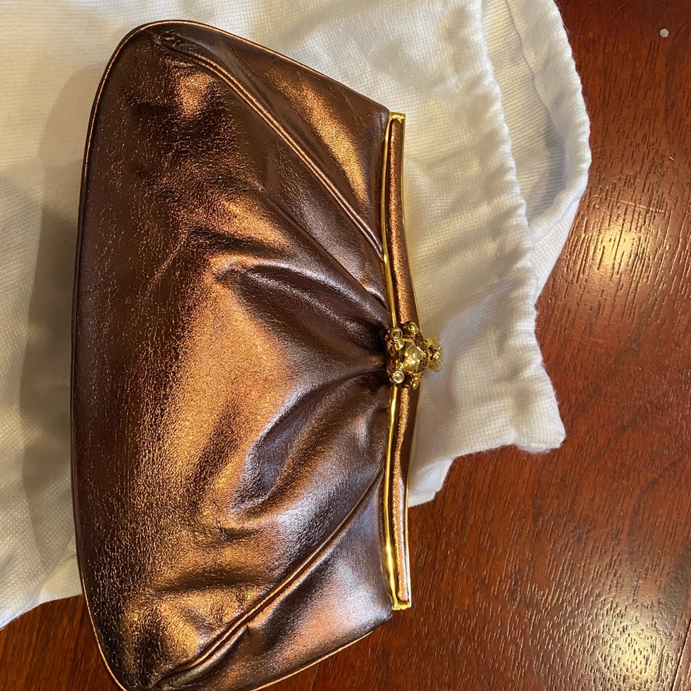 Judith Lieber teddy bear bronze color clutch